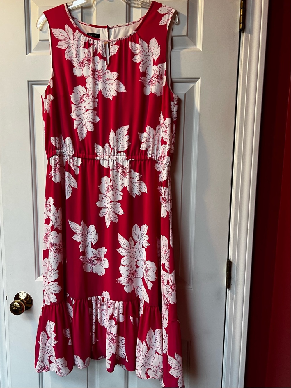 Talbots eRed & White Floral Sleeveless Midi Dress
